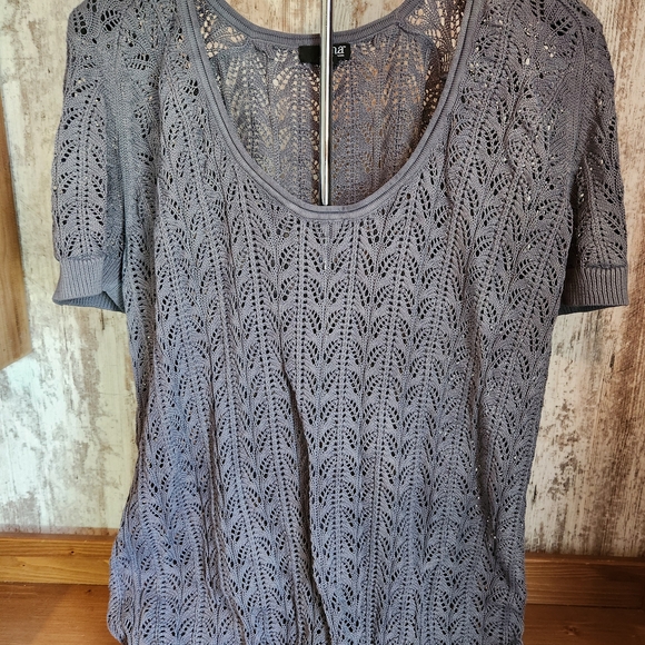 a.n.a Tops - Gray Lace Knit Top